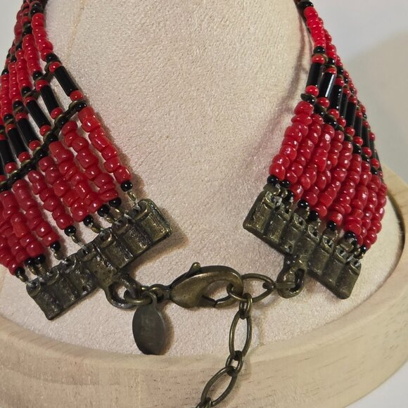 Chico's Asian Inspired Mother of Pearl Red and Black Bracelet - Picture 3 of 6